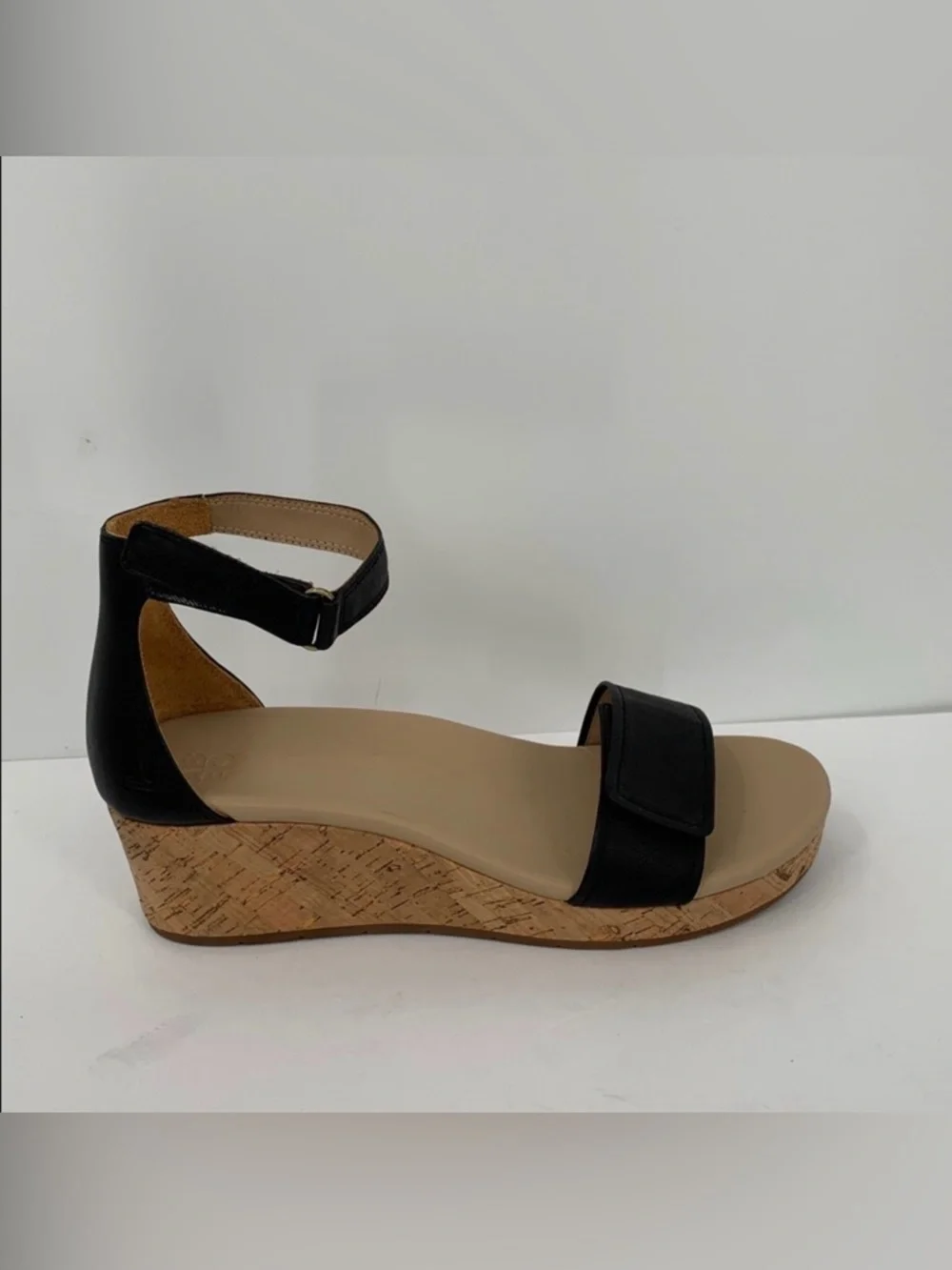 ABEO Cecile wedge espadrille sandals shoe black leather ankle strap comfort 9